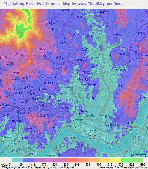 Chegi-dong,South Korea Elevation Map