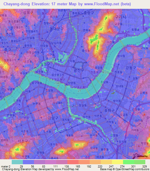 Chayang-dong,South Korea Elevation Map