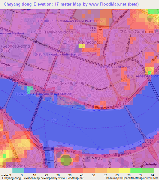 Chayang-dong,South Korea Elevation Map