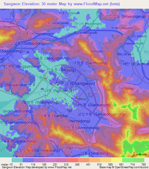 Sangwon,South Korea Elevation Map