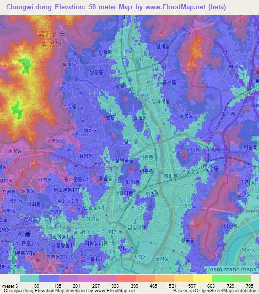 Changwi-dong,South Korea Elevation Map