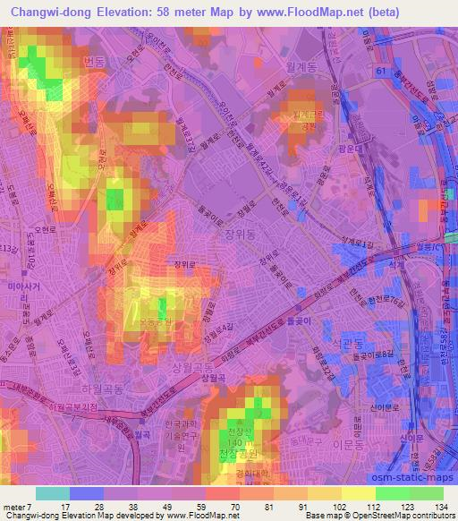 Changwi-dong,South Korea Elevation Map