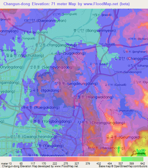 Changun-dong,South Korea Elevation Map