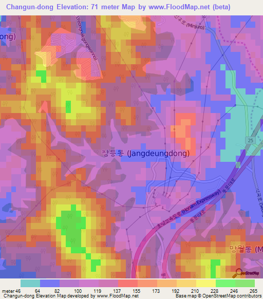 Changun-dong,South Korea Elevation Map