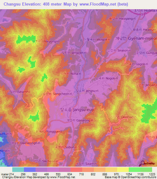 Changsu,South Korea Elevation Map