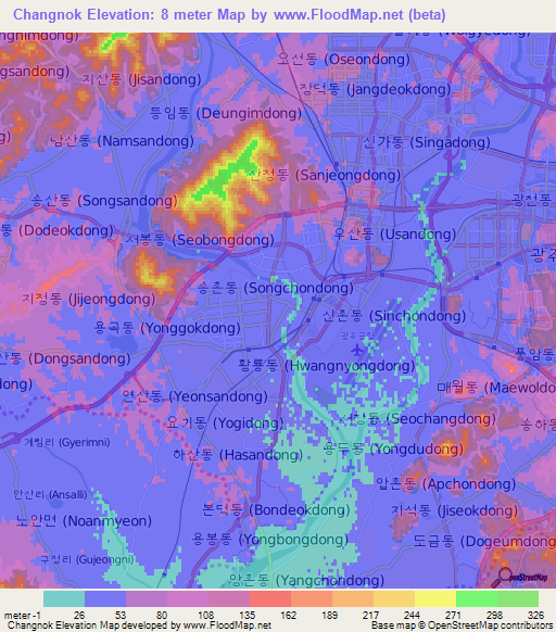 Changnok,South Korea Elevation Map