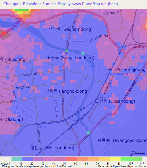 Changnok,South Korea Elevation Map