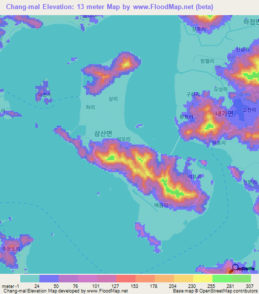 Chang-mal,South Korea Elevation Map