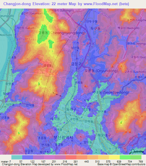 Changjon-dong,South Korea Elevation Map