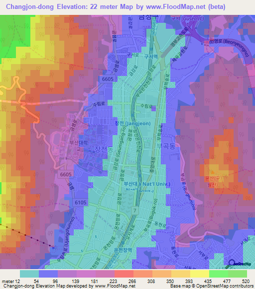 Changjon-dong,South Korea Elevation Map