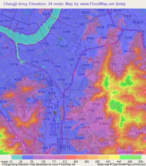 Changji-dong,South Korea Elevation Map