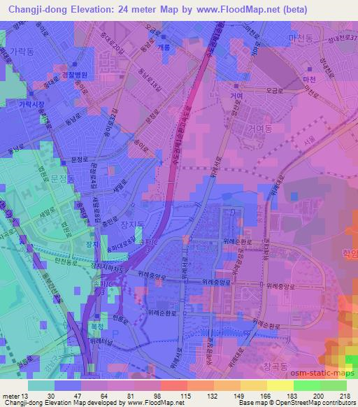 Changji-dong,South Korea Elevation Map