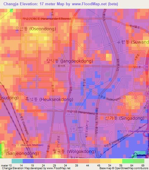 Changja,South Korea Elevation Map
