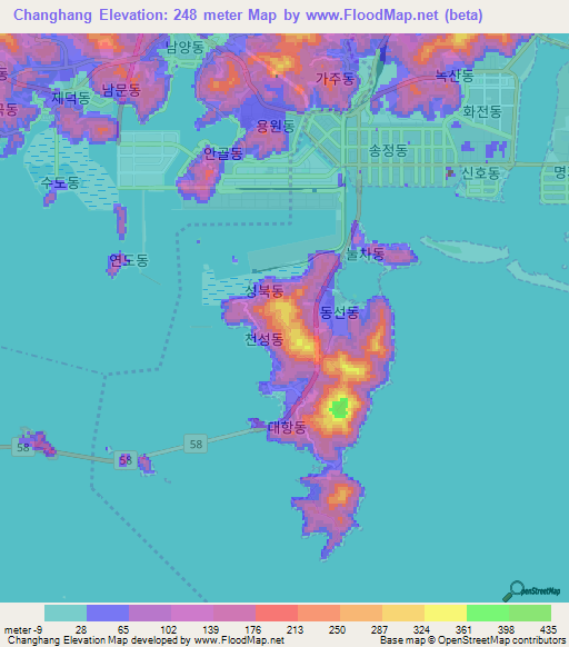 Changhang,South Korea Elevation Map