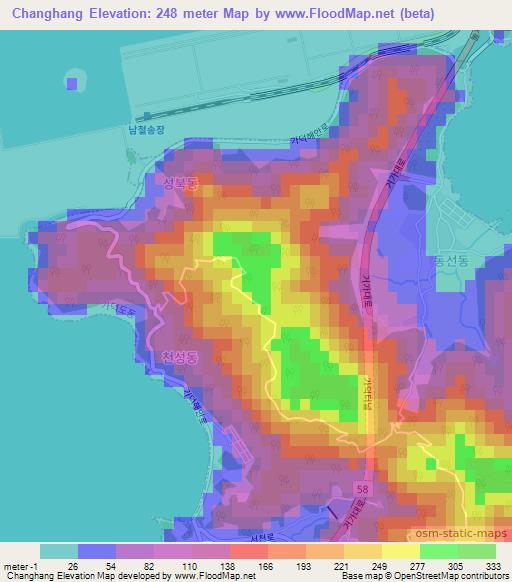 Changhang,South Korea Elevation Map