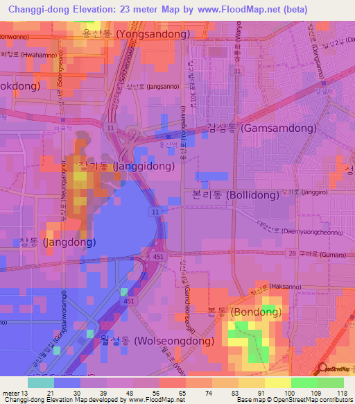 Changgi-dong,South Korea Elevation Map