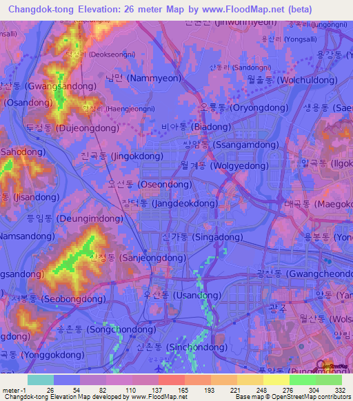 Changdok-tong,South Korea Elevation Map