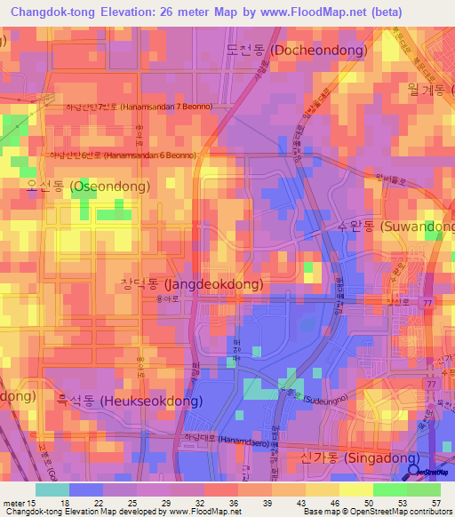 Changdok-tong,South Korea Elevation Map