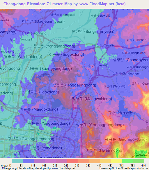 Chang-dong,South Korea Elevation Map