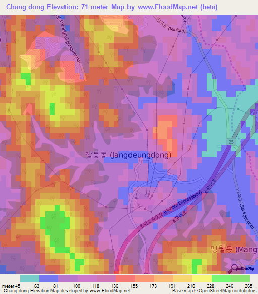 Chang-dong,South Korea Elevation Map