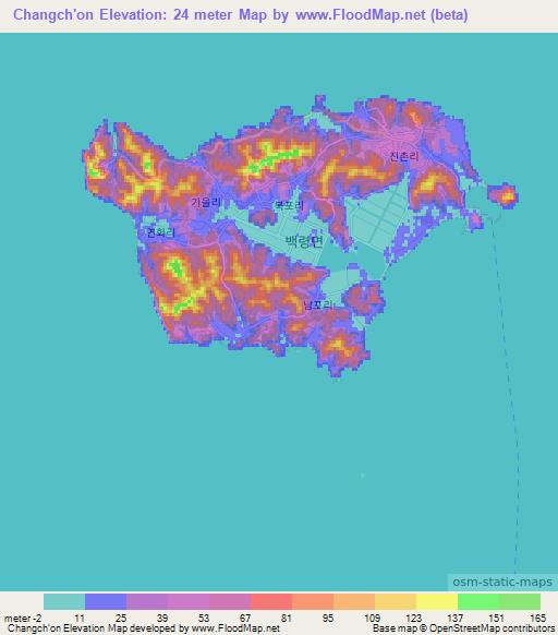 Changch'on,South Korea Elevation Map