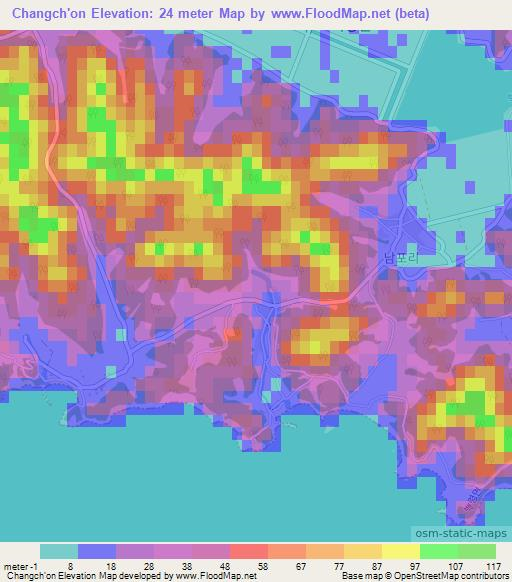 Changch'on,South Korea Elevation Map