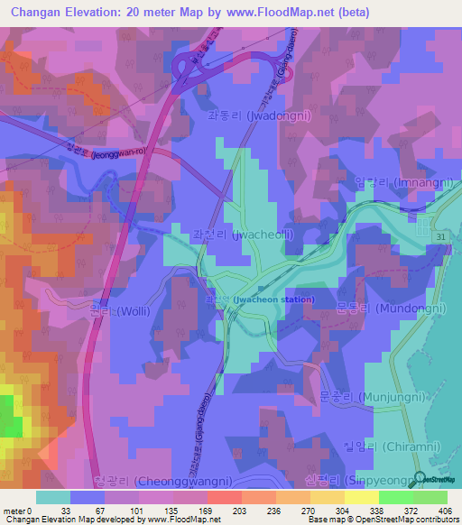 Changan,South Korea Elevation Map