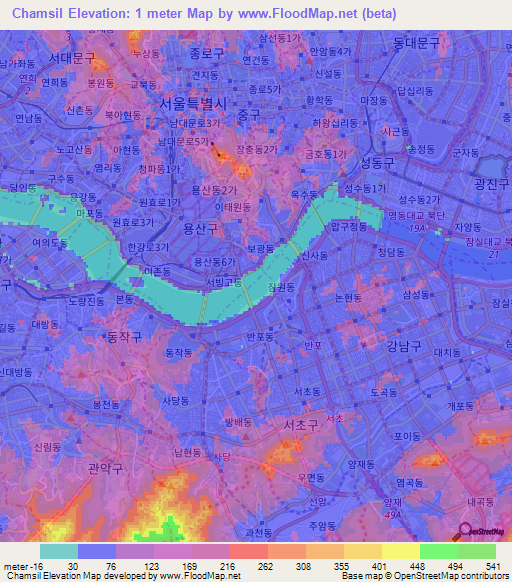 Chamsil,South Korea Elevation Map