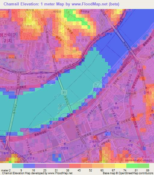 Chamsil,South Korea Elevation Map