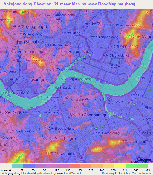 Apkujong-dong,South Korea Elevation Map