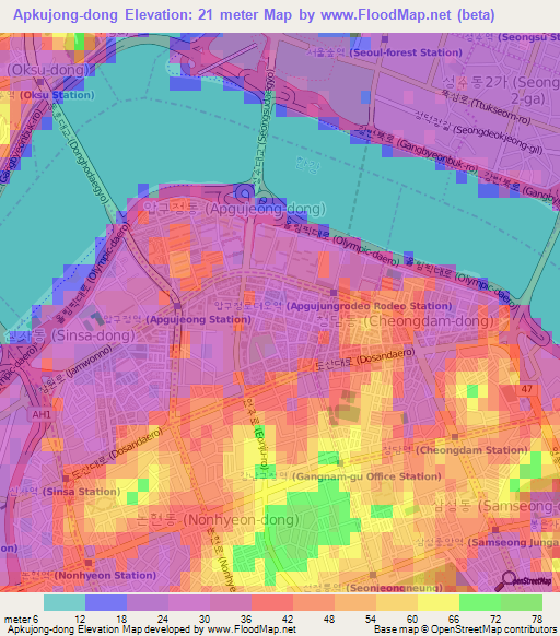 Apkujong-dong,South Korea Elevation Map