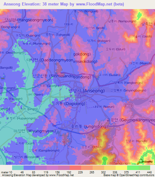 Anseong,South Korea Elevation Map
