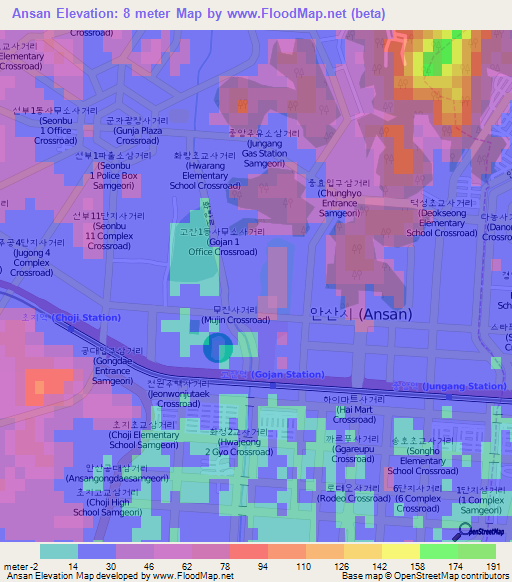 Ansan,South Korea Elevation Map