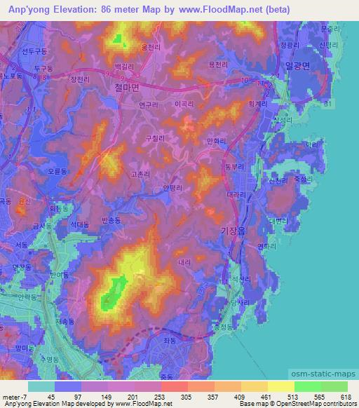 Anp'yong,South Korea Elevation Map