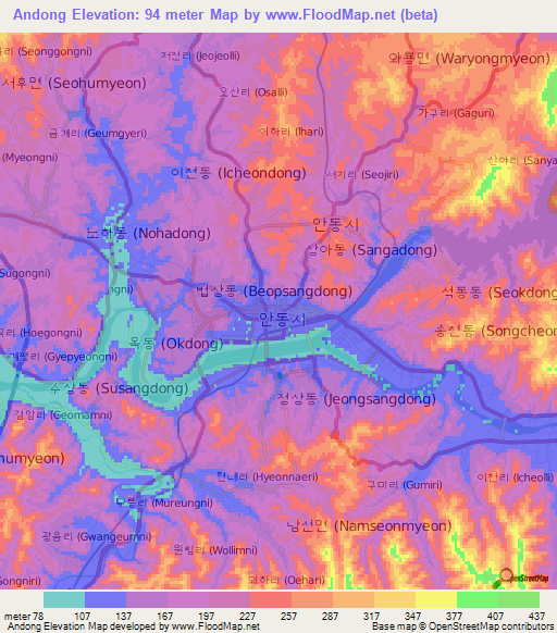 Andong,South Korea Elevation Map