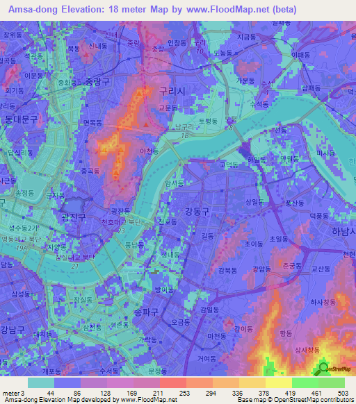 Amsa-dong,South Korea Elevation Map