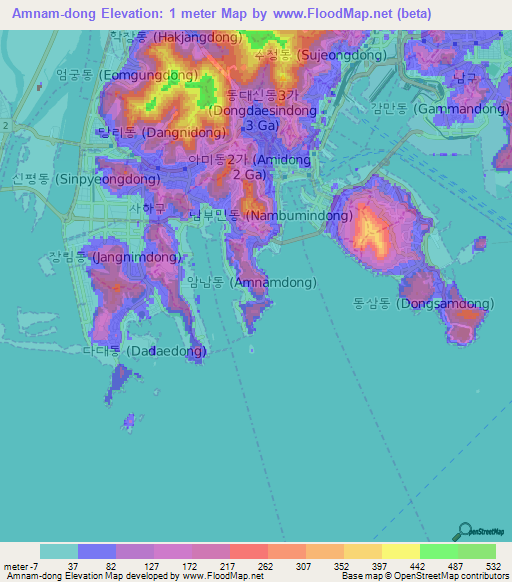 Amnam-dong,South Korea Elevation Map