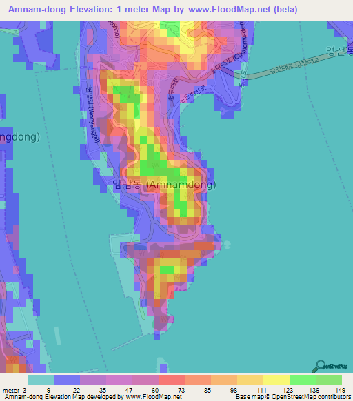 Amnam-dong,South Korea Elevation Map