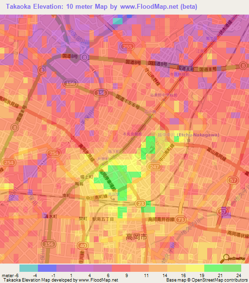 Takaoka,Japan Elevation Map