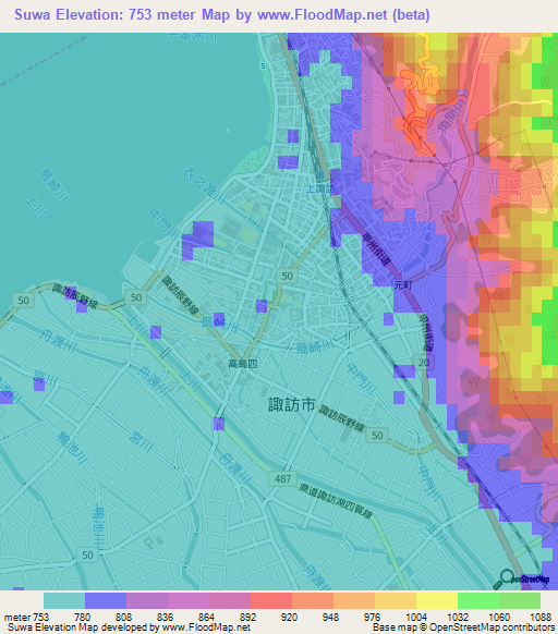 Suwa,Japan Elevation Map