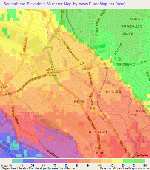 Sagamihara,Japan Elevation Map