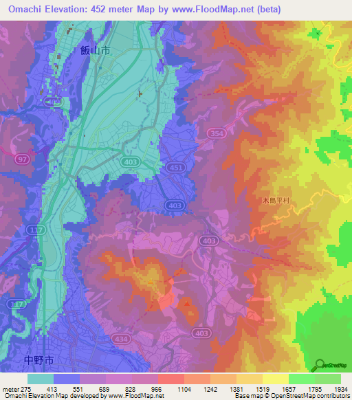 Elevation of Omachi,Japan Elevation Map, Topography, Contour