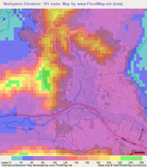 Nishiyama,Japan Elevation Map