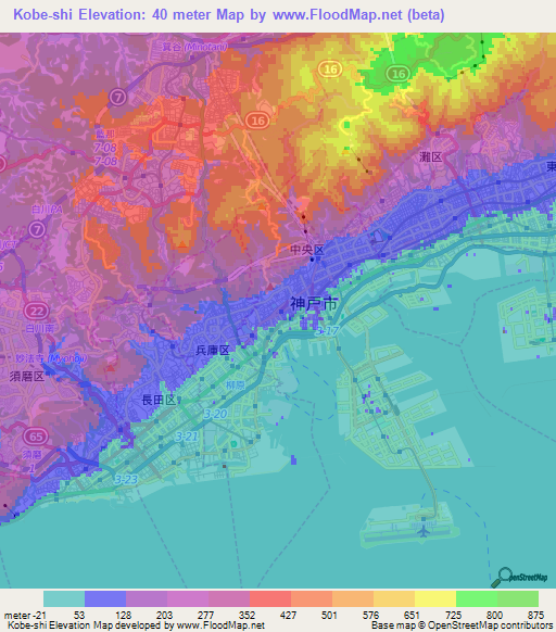 Kobe-shi,Japan Elevation Map