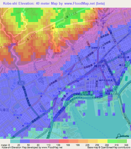 Kobe-shi,Japan Elevation Map