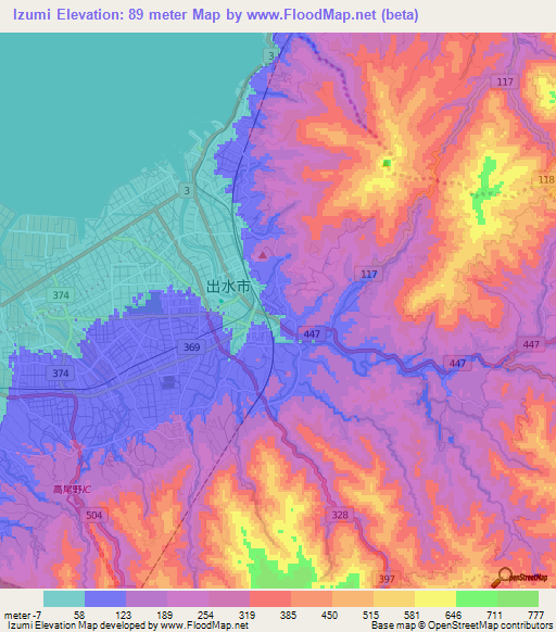 Izumi,Japan Elevation Map