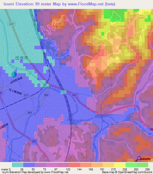 Izumi,Japan Elevation Map