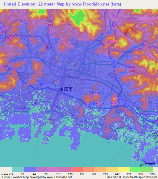 Himeji,Japan Elevation Map