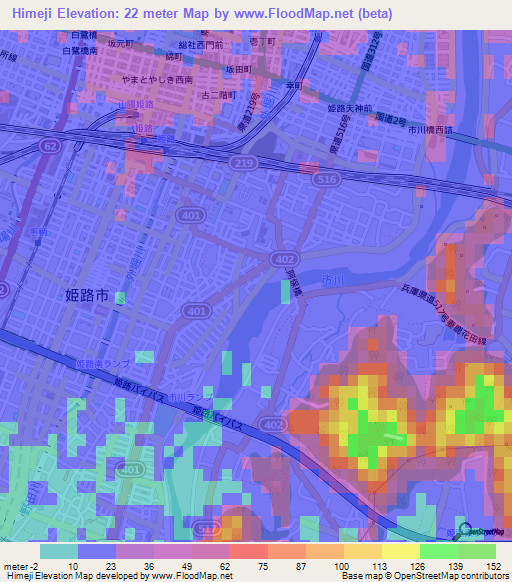 Himeji,Japan Elevation Map