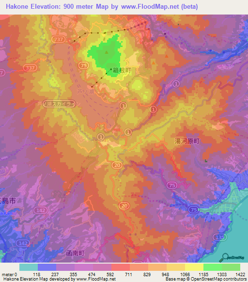 Hakone,Japan Elevation Map